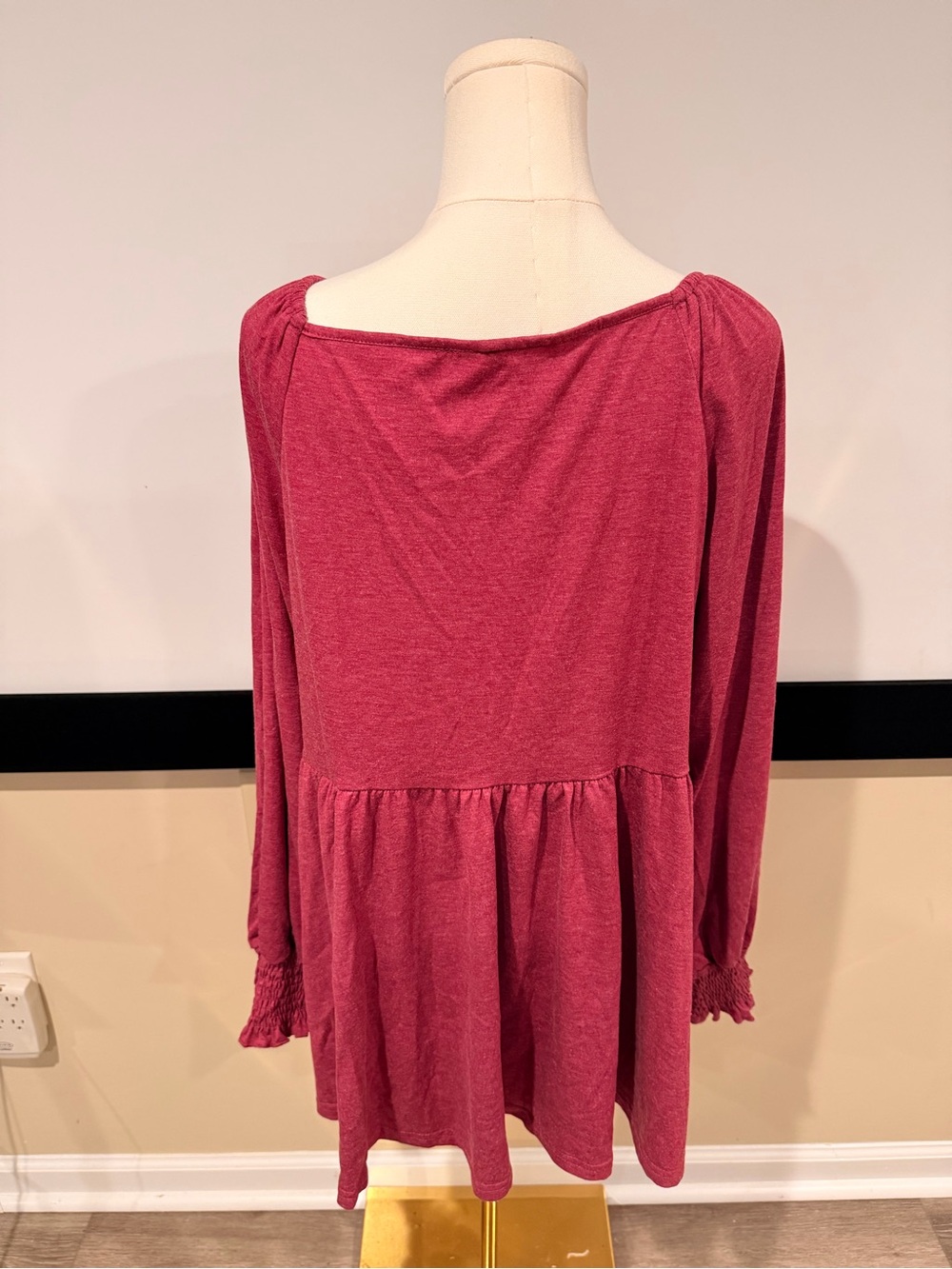 V-Neck Long Sleeve Babydoll Top - Deep Berry NWOT - Picture 5 of 7